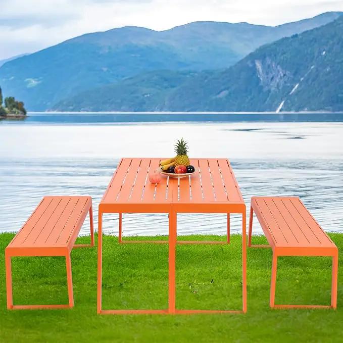 Aoodor 3-Piece Outdoor Patio Dining Set, Aluminum Furniture Set with 1 Rectangular Picnic Table and 2 Benches for Garden, Lawn, Yard by GreenHaven Gardens