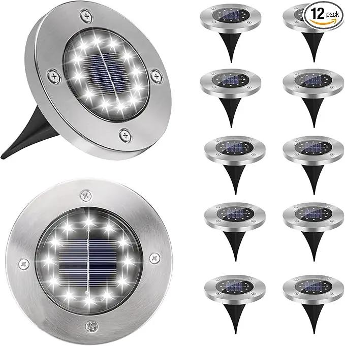 Solar Lights Outdoor Waterproof, 12 Packs Bright Solar Ground Lights with Updated 12 LEDs, Solar Garden Lights Landscape Lights for Pathway Walkway Driveway Patio Yard Deck Lawn Decor (Cold) by GreenHaven Gardens