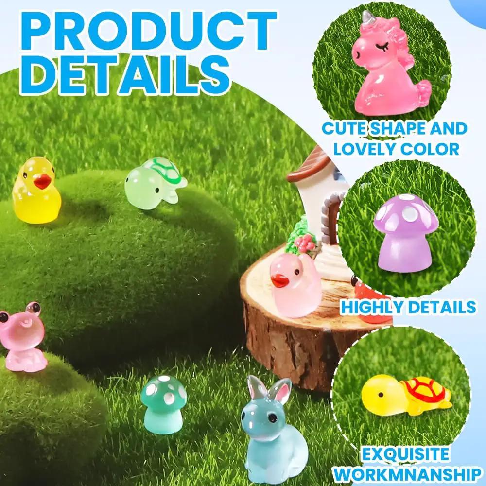 113pcs Luminous Mini Resin Animals, Glow in The Dark Miniature Resin Animal Figures Tiny Small Little Ducks Turtle Bulk for Dollhouse Micro Landscape Aquarium Fairy Garden DIY Decorations by GreenHaven Gardens