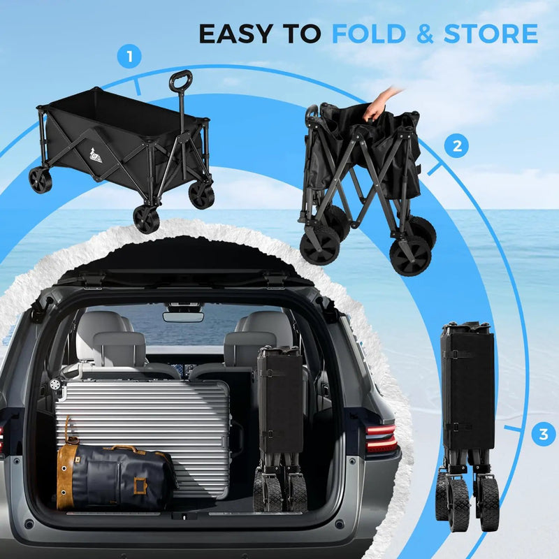 Collapsible Wagon Carts with Large Capacity, Foldable Grocery Cart with Side Pockets for Outdoor,Utility Beach Wagons Heavy Duty,300lb Load-Bearing for Camping, Garden, Sports, Shopping-Black by GreenHaven Gardens