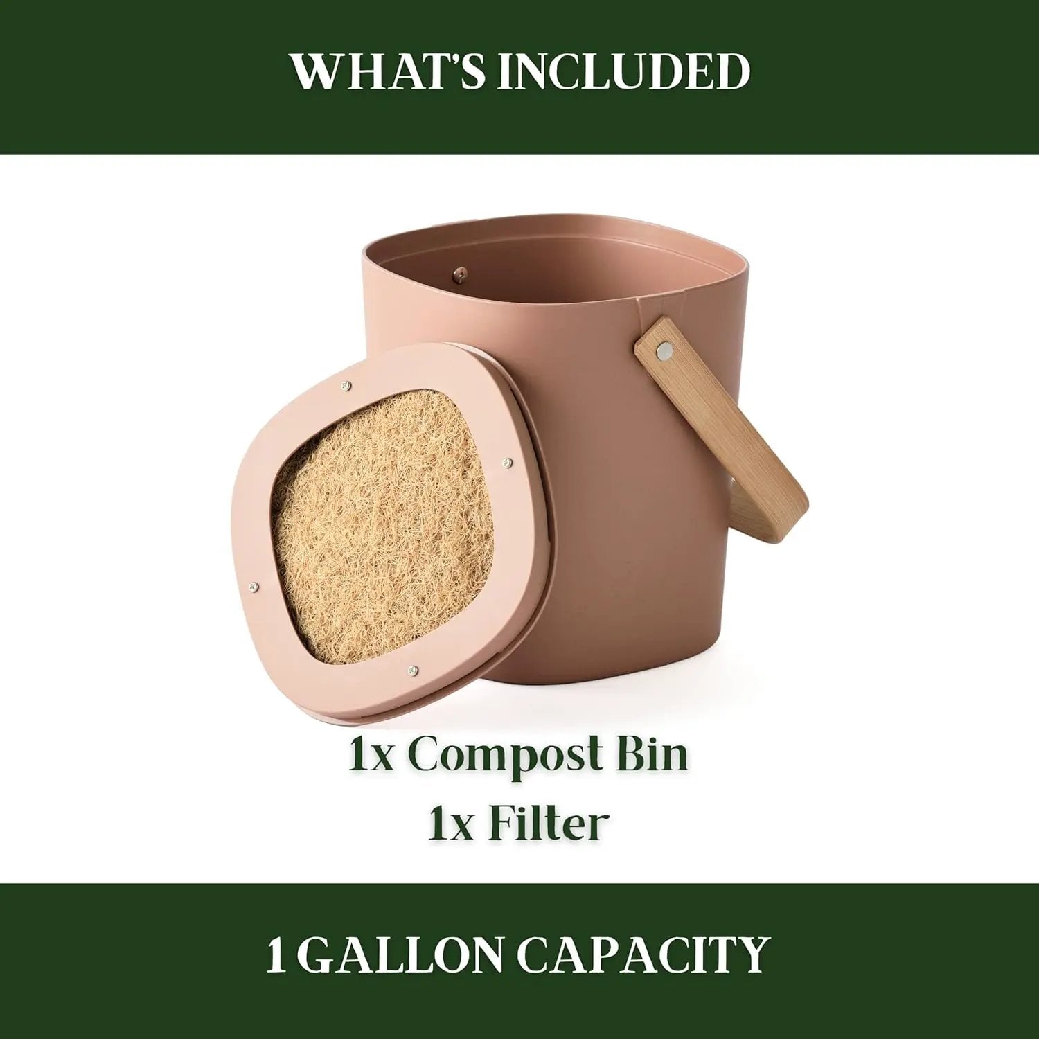 Bamboozle - 1 Gallon Compost Bin, Comes with Hemp-Based Filter, Sustainable Materials, Indoor Countertop Composter, Home & Garden Supplies, Terracotta by GreenHaven Gardens