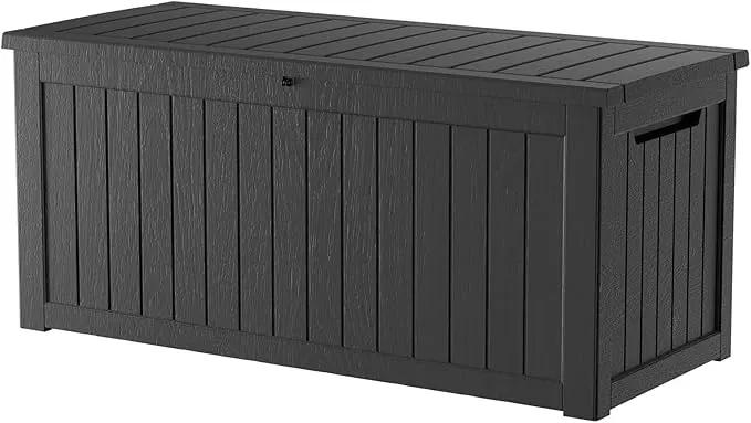 270 Gallon Lockable Resin Deck Box, Waterproof & UV-Resistant Outdoor Storage Box for Outdoor Cushion Storage, Garden Tools & Pool Accessories Storage, Black by GreenHaven Gardens