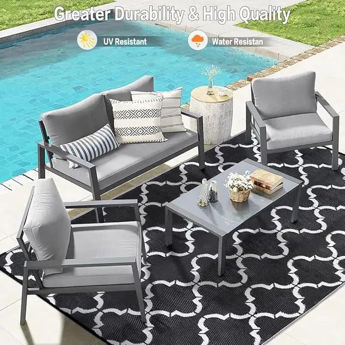 Outdoor Plastic Straw Rug, Waterproof Mat, Washable Large Floor Mat and Rug for Outdoors, RV, Beach, Patio, Camping, Backyard, Deck, Picnic, Indoor Outside (5x8ft,Lantern/Black&White) by GreenHaven Gardens