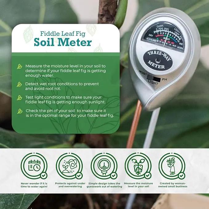 Houseplant Resource Center Fiddle Leaf Fig 3-in-1 Soil Moisture Meter for Plants – Best Indoor Plant Water Meter for Potted Houseplants - Light & Moisture Sensor Probe for Optimal Growth by GreenHaven Gardens