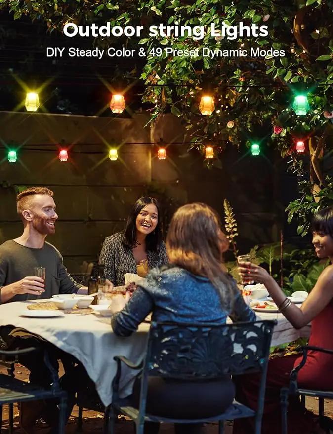 XMCOSY+ 48FT Smart Outdoor String Lights - RGBCWIC Dimmable Acrylic Bulbs, Color Changing LED Patio Lights APP WiFi Control, Compatible with Alexa, IP65 Waterproof Outside Lights for Yard Porch by GreenHaven Gardens