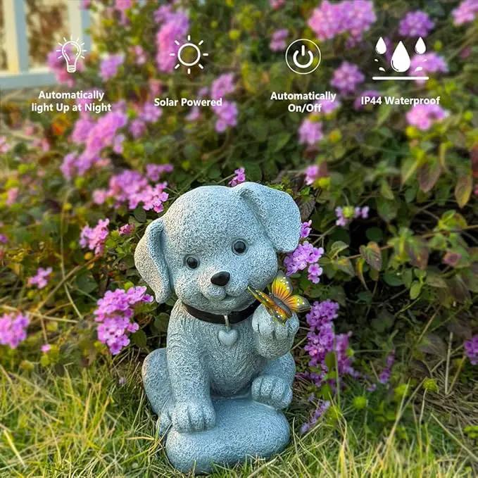 Solar Dog Statue Garden Decor with Butterfly Light – Waterproof Outdoor Yard Art for Patio, Lawn, Balcony for Patio, Balcony, Yard Ornament, Unique House Warming Garden Gifts Figurine Lights by GreenHaven Gardens