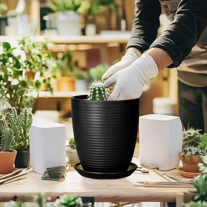 Ceramic Plant Pot - 8 Inch Ceramic Planter for Indoor Plants Glazed Round Flower Pot with Drainage Hole and Saucer Black by GreenHaven Gardens