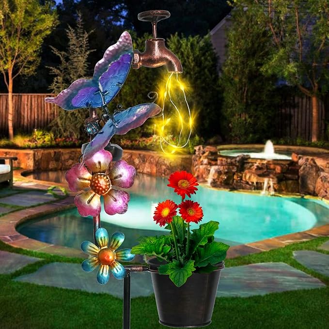 Afirst Solar Outdoor Decorative Butterfly Lights - Faucet Shaped Twinkling Light Garden Stake Decorations for Pathway Lawn Patio Courtyard Backyard by GreenHaven Gardens
