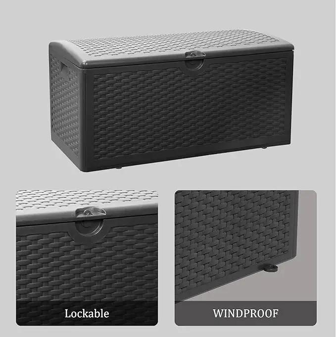 80 Gallon Plus Outdoor Storage Box Waterproof Lockable Resin Deck Box Large, Patio Storage Bin for Pool Accessories Cushion Furniture, Garden Tools, UV-Resistant Outside Delivery Black by GreenHaven Gardens