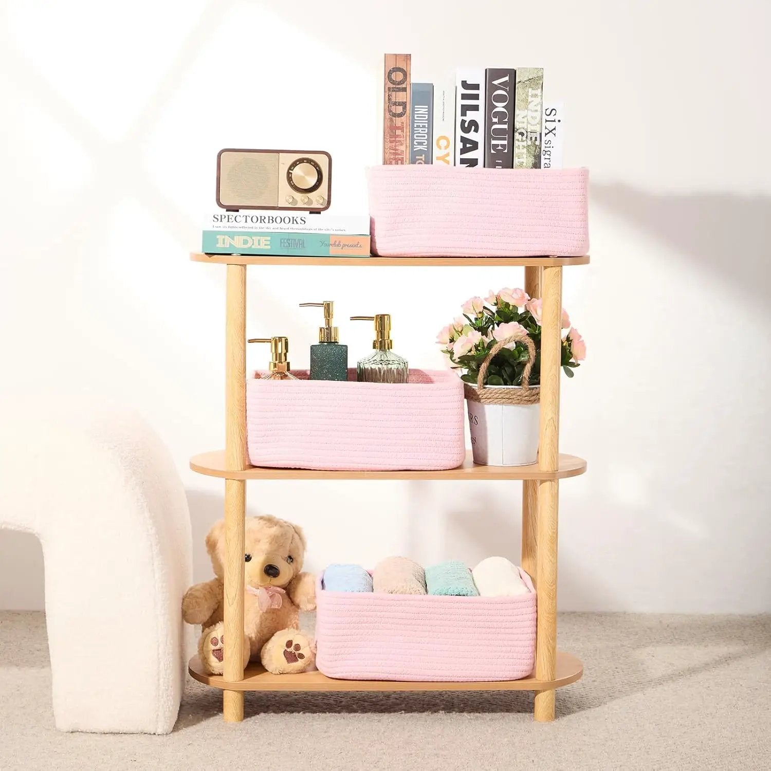 Small Storage Baskets for Organizing | Closet Organizer Bins | Shelf Toy Basket | Woven Rope Baskets | Cube Decorative Box | Shallow Basket | 13x8.5x5.1” | 3 Packs Pink by GreenHaven Gardens
