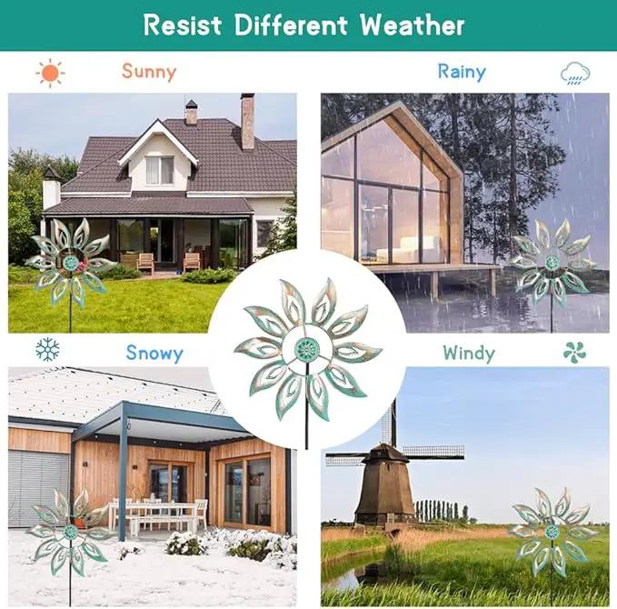 VEWOGARDEN Metal Flower Wind Spinners Outdoor, Garden Kinetic Wind Sculptures & Spinners for Yard Lawn Patio Decorations, Light Green by GreenHaven Gardens