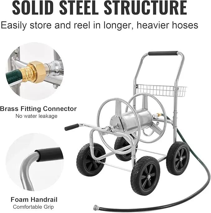 VEVOR Hose Reel Cart, Hold Up to 250 ft of 5/8’’ Hose, Garden Water Hose Carts Mobile Tools with 4 Wheels, Heavy Duty Powder-coated Steel Outdoor Planting with Storage Basket, for Garden, Yard, Lawn by GreenHaven Gardens