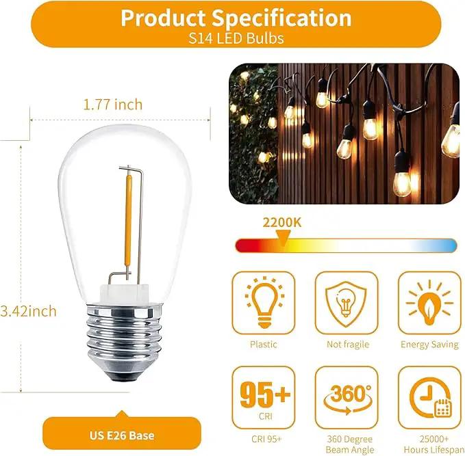 Meconard 24 Pack LED S14 Replacement Light Bulbs, Shatterproof Outdoor 1 Watt to Replace 11Watts String Incandescent Bulb, E26 Regular Medium Screw Base, 2200K Warm White, Non-Dimmable by GreenHaven Gardens