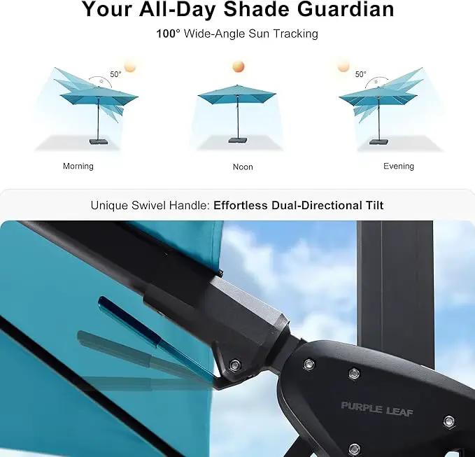 PURPLE LEAF 8.2' X 11.5' Tilting Patio Umbrella with Base Outdoor Cantilever Swivel Rectangle Umbrella Aluminum Offset Umbrella with 360-degree Rotation for Garden Deck Pool Patio Turquoise Blue by GreenHaven Gardens