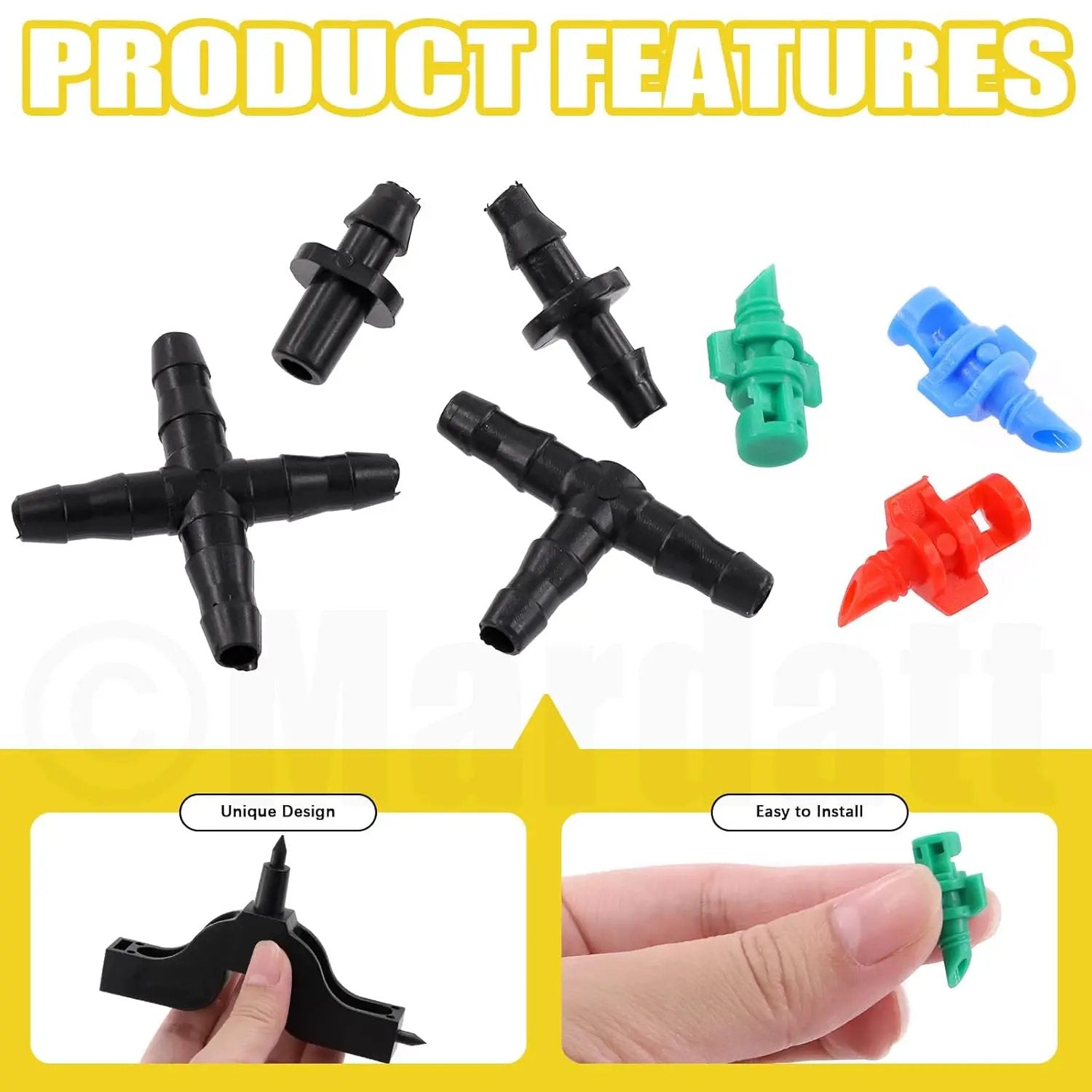 152Pcs Drip Irrigation Barbed Connectors Fittings Kit for 1/4" Tubing Includes 90/180/360 Angle Atomizing Sprinkler Sprayer and Barbed Connector for Agriculture Hydroponic Garden Lawn by GreenHaven Gardens