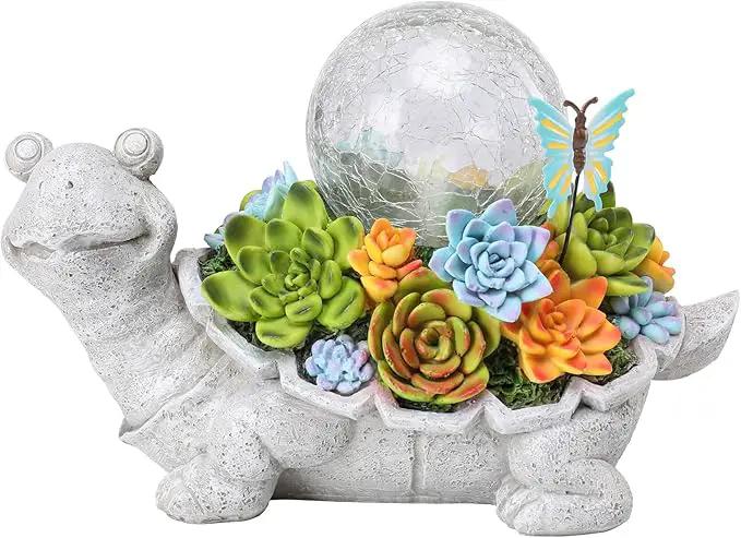 Afirst Solar Garden Turtle Statues with Succulent Outdoor Resin Figurine Solar Lights Decorations,Tortoise Statue for Lawn, Patio, Balcony, Yard Ornament by GreenHaven Gardens