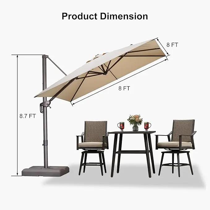 PURPLE LEAF 8 Feet Cantilever Patio Umbrella Square Umbrella with 360° Rotation and Aluminum Offset Hanging Outdoor Umbrella for Pool Garden Backyard Deck, Beige by GreenHaven Gardens