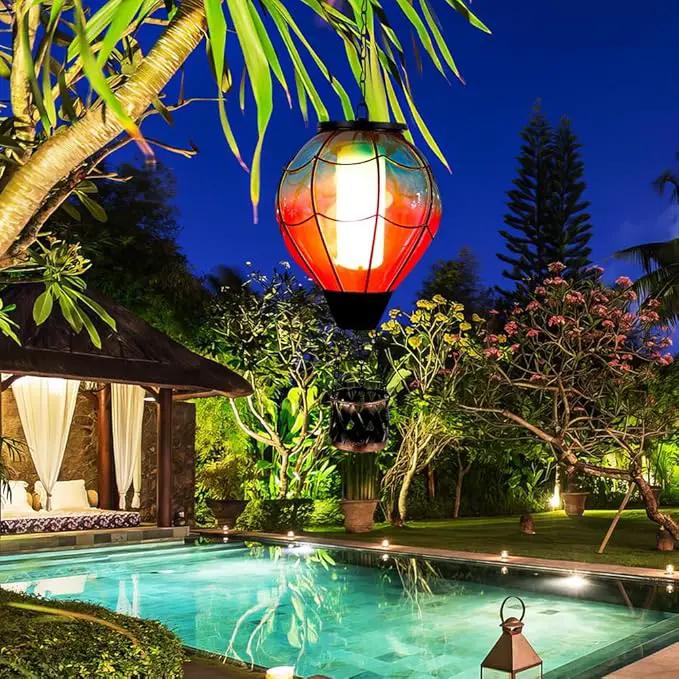 Solar Hot Air Balloon Lantern with Flame Flickering LED Glass Hot Air Balloon Solar Lanterns Outdoor Waterproof Hanging Lights for Patio,Porch,Yard,Garden Decor Mother Day Gifts for Women by GreenHaven Gardens