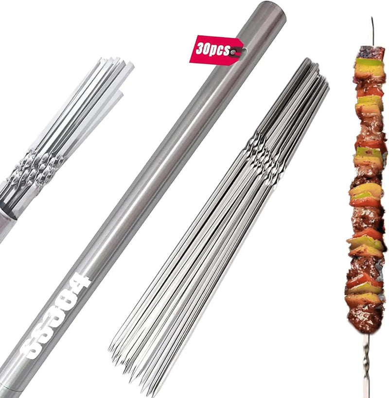 Titan 304 Stainless Steel Skewers for Grilling – 30PCS Heavy-Duty Flat BBQ Skewers with Storage Tube | Food-Grade, Rust-Proof & Dishwasher Safe | 13.2" Kebab Sticks for Meat, Veggies & Shrimp by GreenHaven Gardens