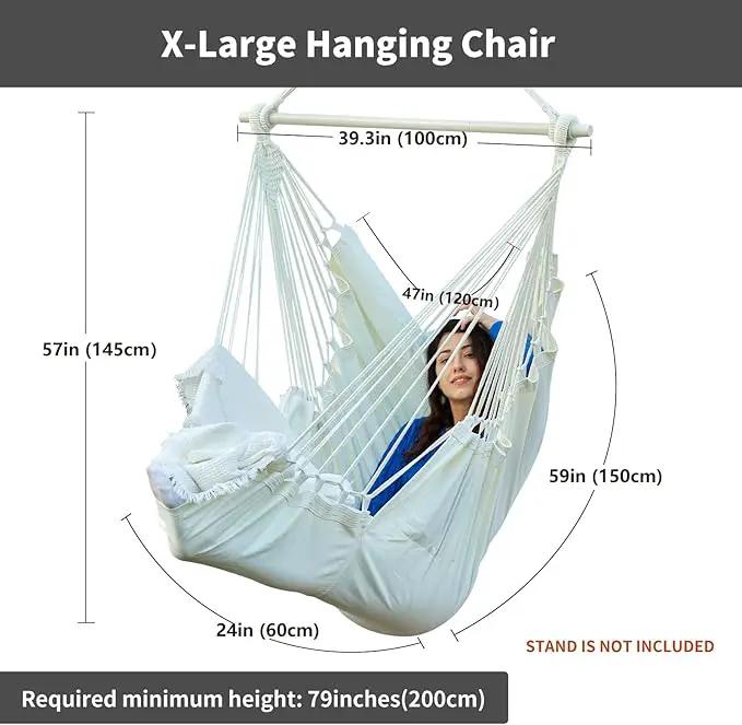 Hanging Hammock Chair Swing MAX 500 lbs Outdoor Hanging Chair with Footrest Indoor Swing Chair with Portable Steel Spreader Bar and Hardware Kit for Bedroom Living Room Patio Porch - White by GreenHaven Gardens