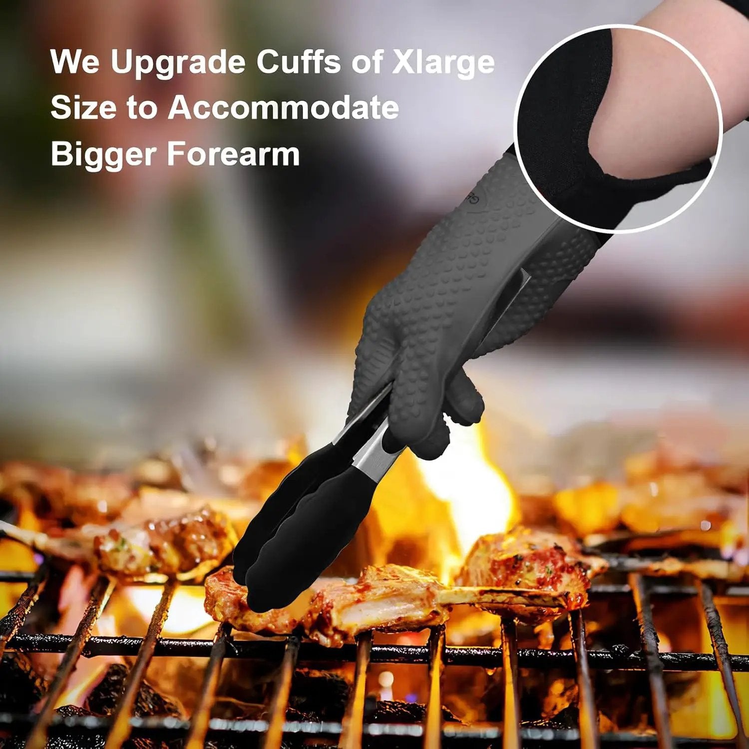 GEEKHOM BBQ Gloves Heat Resistant Oven Mitts - Silicone Grilling Gloves with 14" Long Arm Protection - Waterproof Pot Holder Non-Slip for Men & Women, Kitchen Cooking, Baking, Camping, Gray by GreenHaven Gardens