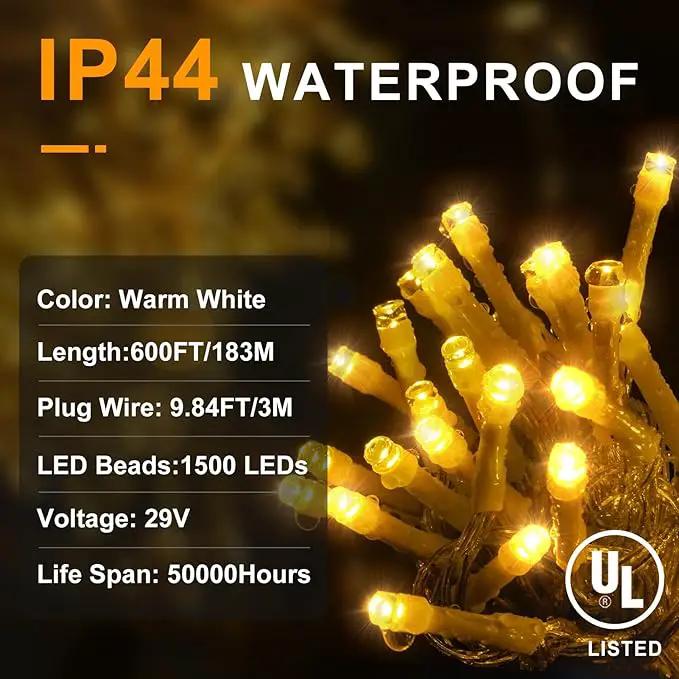 KNONEW 600ft 1500 LED Christmas String Lights Outdoor 8 Lighting Modes & Timer Dimmable Fairy Light Plug in Waterproof for Xmas Roof Yard Tree Wedding Party Holiday Decorations (Warm White) by GreenHaven Gardens