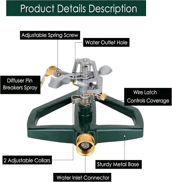 Heavy Duty Metal Pulsating Sprinkler for Yard - 360 Degree Roating Automatic Water Sprinkler for Lawn with Metal Base, Pulsating Impact Sprinklers for Large Area Covers Up to 85‘ Diameter by GreenHaven Gardens