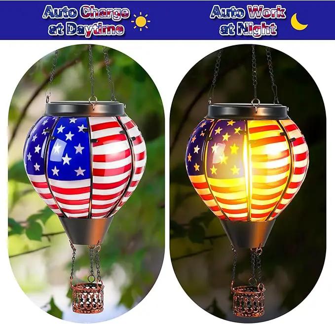 2 Pcs 20 Inch Flag Hot Air Balloon Hanging Solar Lantern Outdoor Garden Decor Waterproof Hot Air Balloon Flame Lantern for Lawn Porch Yard by GreenHaven Gardens