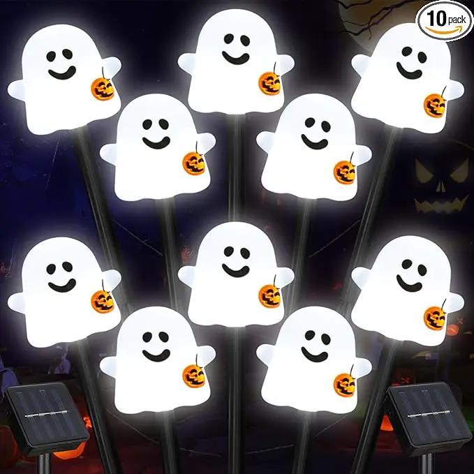 Solar Halloween Ghost Pathway Lights, 10 Pack Ghost Stake Lights with Pumpkin Design, Durable Waterproof Outdoor Halloween Decoration for Garden, Walkway, and Yard (10Pcs PGhost) by GreenHaven Gardens