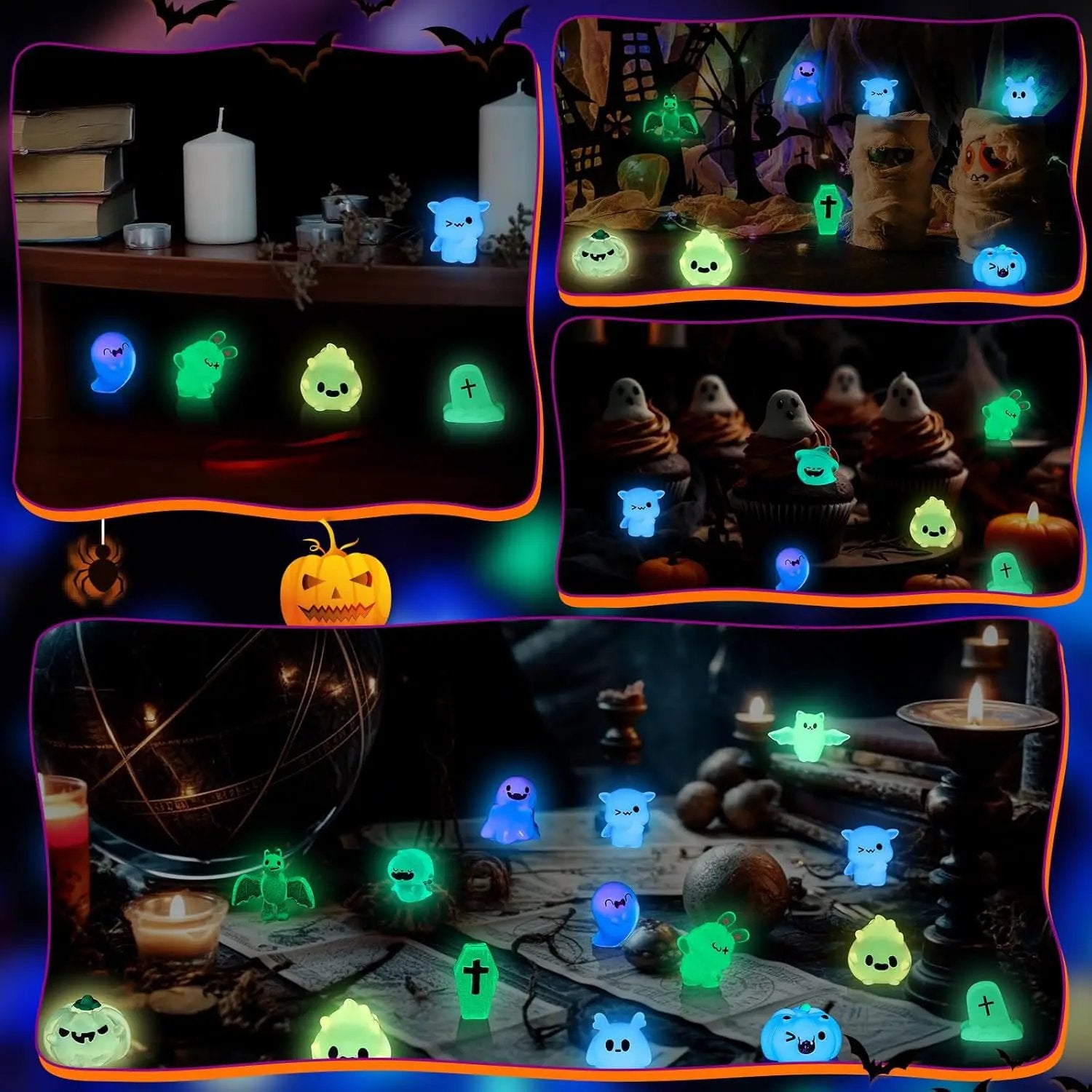 58 Pcs Halloween Luminous Mini Figures Glow in Dark Tiny Resin Figures Set Fairy House Diorama Accessories Halloween Pumpkin Ghost Skull Ornament for Garden Dollhouse Craft DIY(Ghost) by GreenHaven Gardens
