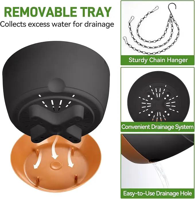 10 Inch Hanging Planters for Indoor & Outdoor Plants (2 Pack) - Self-Watering & Drainage Flower Pots with 2 Kinds of Plant Hangers for Home Decor & Garden (Deep Gray, 10 in) by GreenHaven Gardens