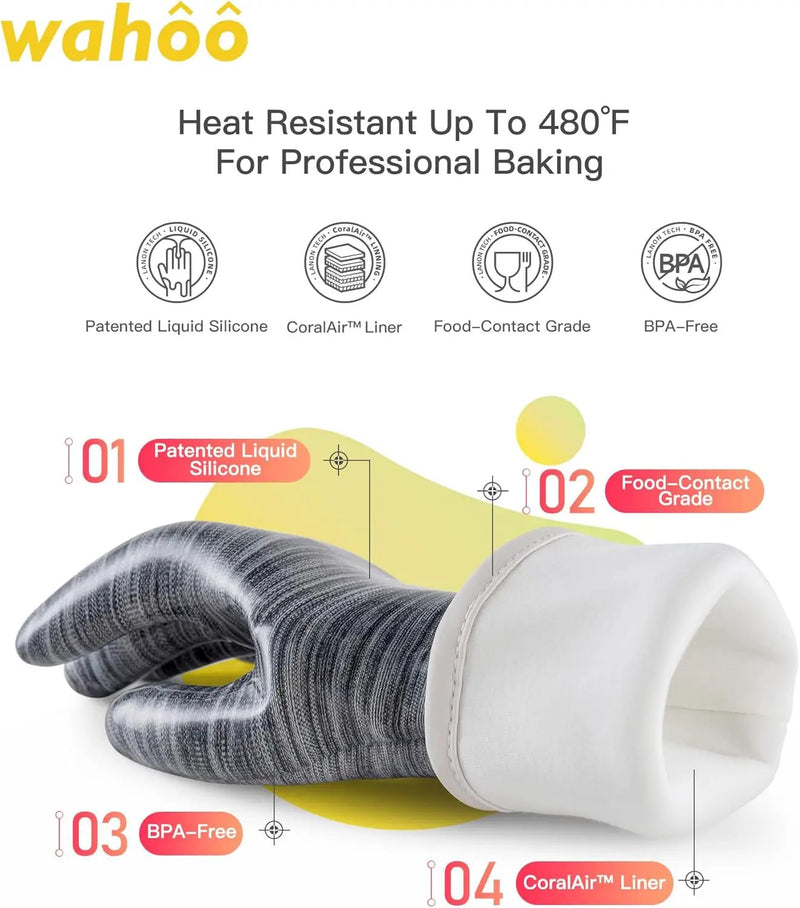 wahoo Liquid Silicone Smoker Oven Gloves, Food-Contact Grade, Heat Resistant Gloves for Cooking, Grilling, Baking, Grey, Medium by GreenHaven Gardens