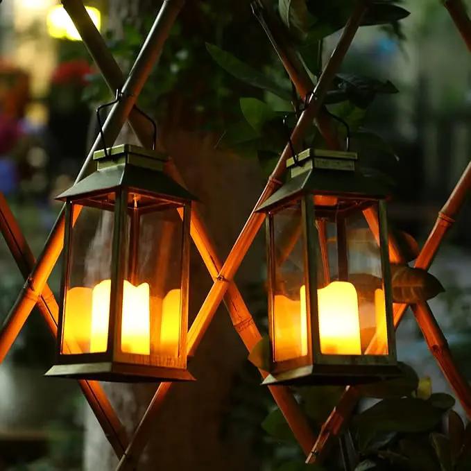2 Pack Solar Lanterns, Outdoor Garden Hanging Lanterns, LED Flickering Flameless Candle Mission Lights for Yard,Table,Patio(Bronze) by GreenHaven Gardens