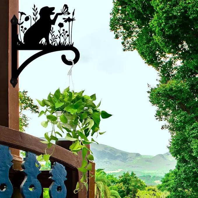 Peacoblue Iron Plant Hangers Holder for Outdoor Indoor Hanging Plants Fern Pots, Lantern, Bird Feeder, Wind Chimes, 12”x14” Dog Weather Resistant Metal Wall Brackets Hooks for Porch, Garden, Home(Dog) by GreenHaven Gardens