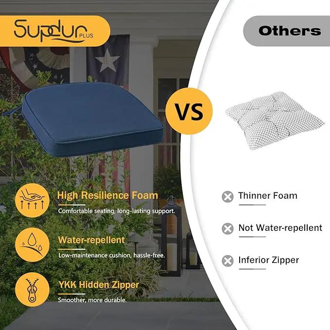 Outdoor Sunbrella Round Corner Seat Cushion, 17"x16"x2", Set of 4, Non Slip Seat Cushion Pads with Removable Cover for Patio Furniture, Garden Yard Lawn, Specrtum Indigo by GreenHaven Gardens