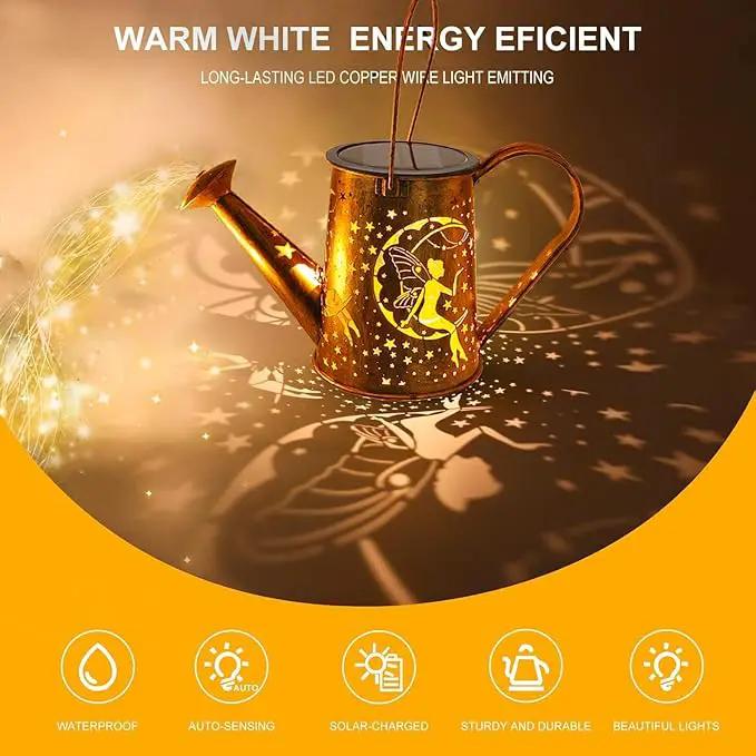 Big Solar Lanterns Outdoor Waterproof, Moon Fairy Watering Can Garden Decor,Hanging Solar Lights Yard Art, Outside Patio Decorations Gardening Birthday Gifts for Mom Grandma Women with Shepherd Hook by GreenHaven Gardens
