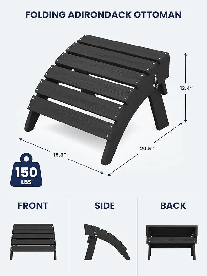 KINGYES Folding Adirondack Ottomans Set of 2 for Adirondack Chair, Black by GreenHaven Gardens