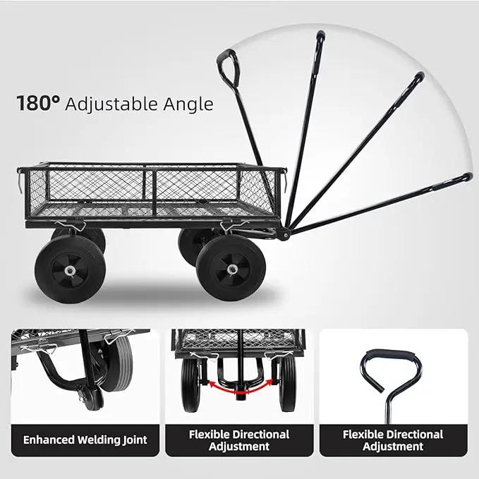 Heavy Duty 480 Lbs Capacity Mesh Steel Garden Cart Folding Utility Wagon with Removable Sides (Black) by GreenHaven Gardens