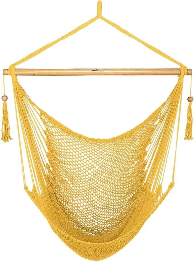 JoyView Hammock Chair with Spreader Bar Caribbean Hammock Swing Chair 300 LBS Weight Capacity XL Rope Hanging Chair for Outdoor Indoor Garden Yard - Yellow by GreenHaven Gardens