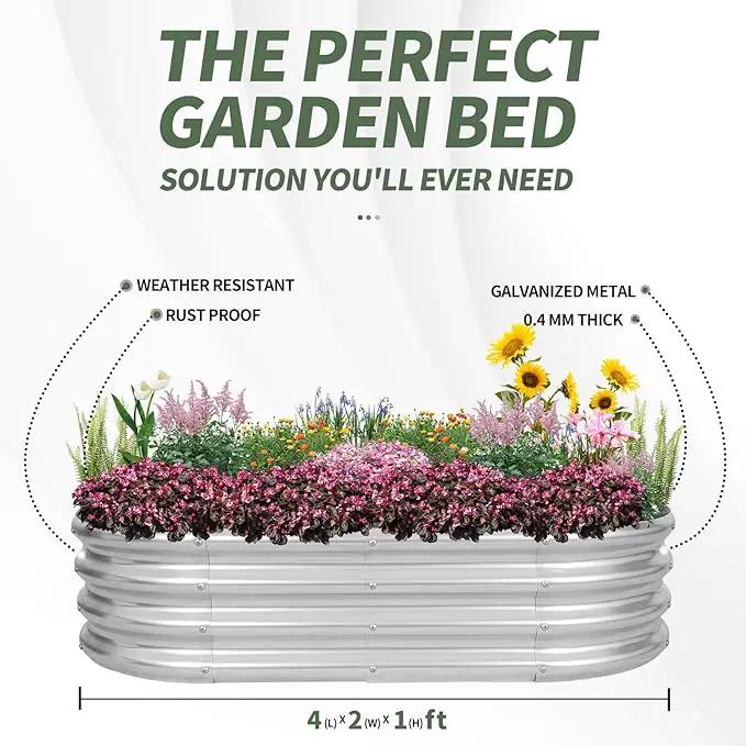 1MORE Galvanized Raised Garden Bed- Planter Garden Boxes Outdoor, Raised Beds for Gardening, 4x2x1ft Metal Garden Bed Kit for Vegetables Flower, Planter Raised Bed with Protective Tape & Tools.Silver by GreenHaven Gardens