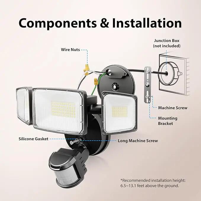Onforu 75W LED Motion Sensor Outdoor Lights, Dusk to Dawn Flood Light Outdoor Motion Sensor, Hardwired Security Lights Floodlights Outside 7500LM 6500K Daylight IP65 Waterproof (Black) by GreenHaven Gardens