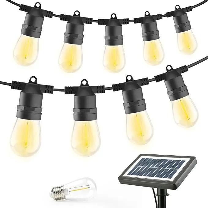 Solar String Lights Outdoor: 48FT 20*S14 3W Ultra-Long Battery Life Edison Bulbs Solar Powered Outside IP65 Waterproof Hanging Warm White Led Lights for Patio Garden Pool Yard Porch Gazebo by GreenHaven Gardens
