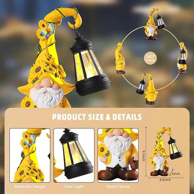 Solar Garden Decor - Sunflower Gnome Statue with Lantern 9.1" Garden Gnomes Outdoor Funny Solar Statues Yard Porch Lawn Patio Decor Gardening Gift for Women Mom Grandma Wife Girlfriend by GreenHaven Gardens