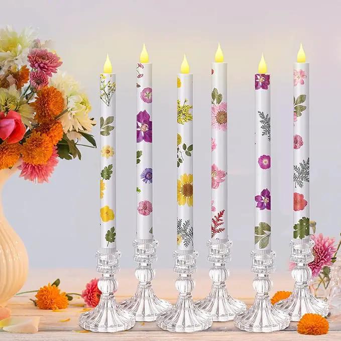 Nuanchu 6 Pcs Floral Taper Candles 10.6 Inch Pastel Flameless Candle Battery Operated Dried Flower Candlestick LED Pressed Floral Candlestick for Summer Home Wedding Dining Garden Party Decoration by GreenHaven Gardens