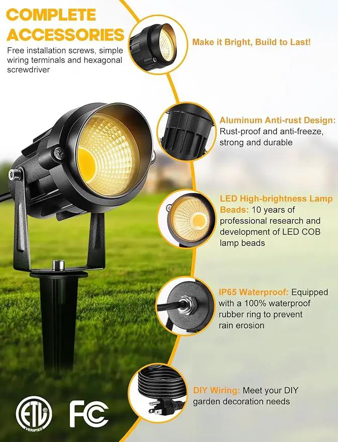 LemonBest 12W Landscape Lighting LED Outdoor Spotlight 120V AC Waterproof Landscape Lights Warm White Spot Lights for Yard Garden Decorative Lawn Lamp Flag Light with Spiked Stake, 4 Packs by GreenHaven Gardens