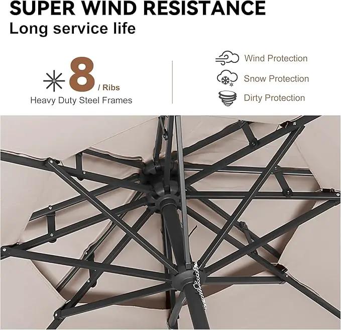 9" Outdoor Patio Umbrella - Double Top Table Umbrella Waterprool UV Protection, Sombrillas de Patio with Push Button Tilt&Crank, Sun Umbrella for Pool, Porch, Garden, Backyard(Taupe) by GreenHaven Gardens