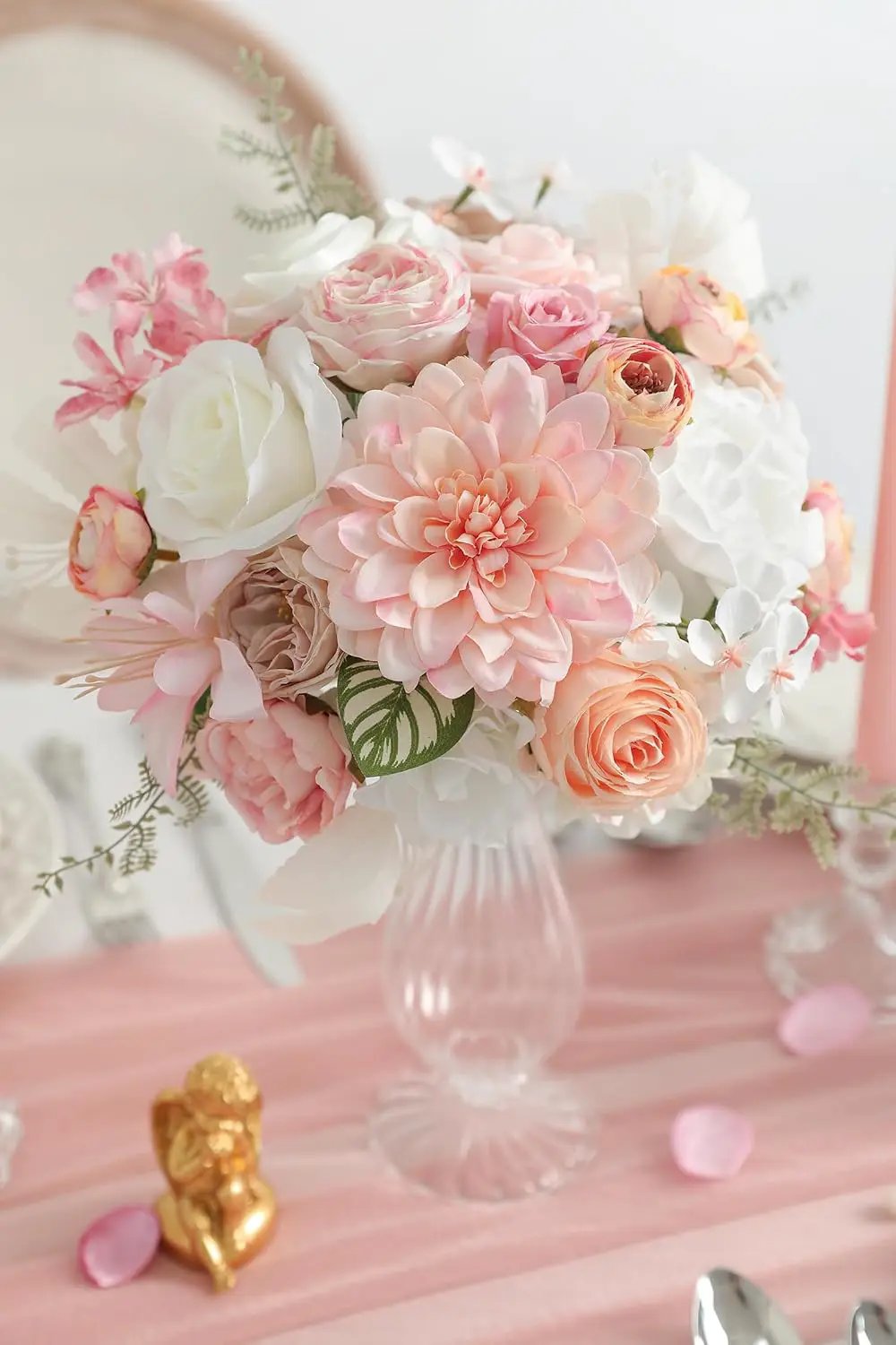 White Pink Artificial Flowers Silk Fake Roses Peonies Greenery Combo Box Set for DIY Wedding Bouquets Bridal Shower Centerpieces Floral Arrangements Party Tables Home Decoration by GreenHaven Gardens