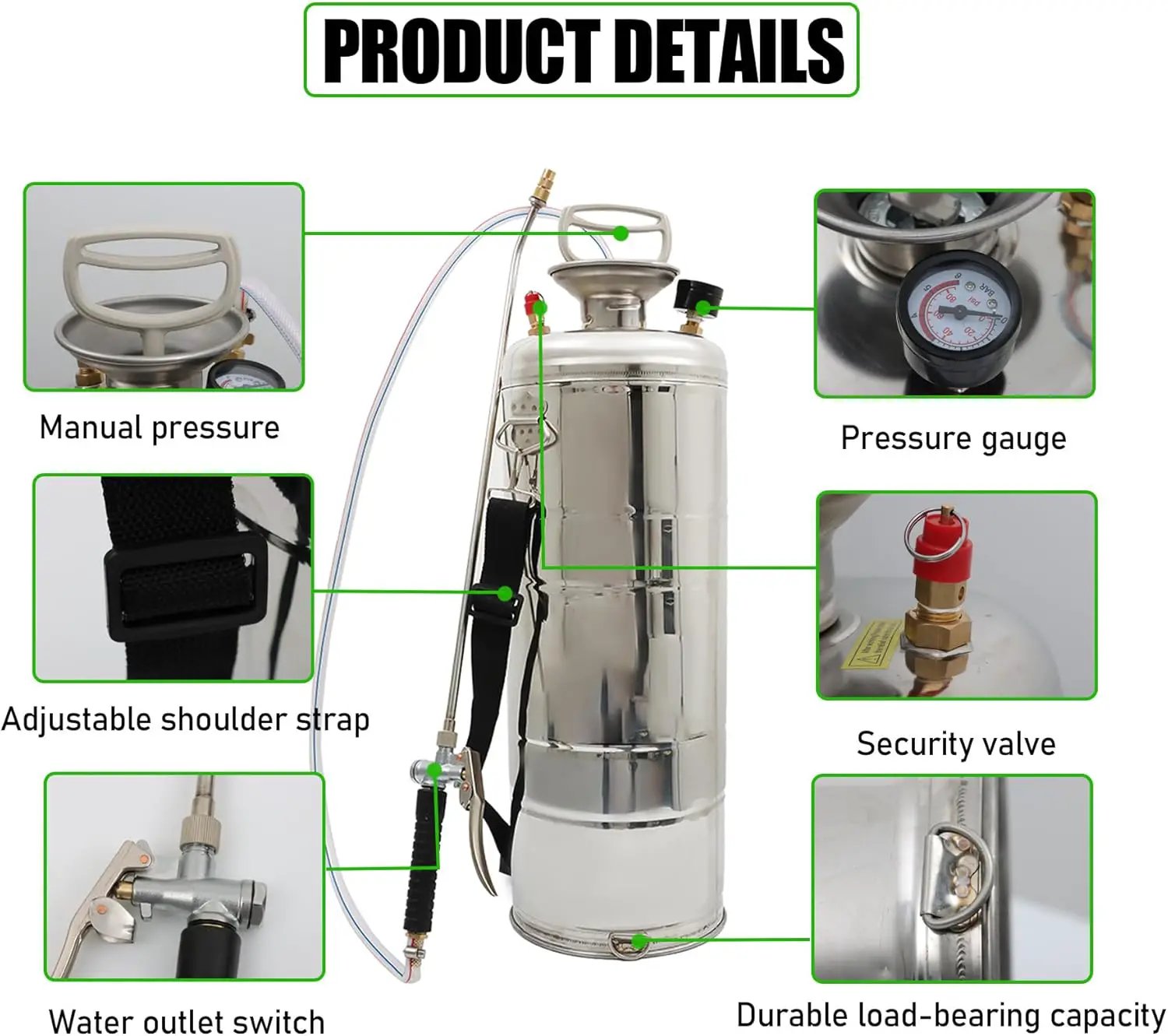 3.5 Gallon Stainless Steel Sprayer Hand Pump Sprayer with Pressure Gauge Safety Valve Adjustable Nozzle for Gardening Lawn and Cleaning by GreenHaven Gardens