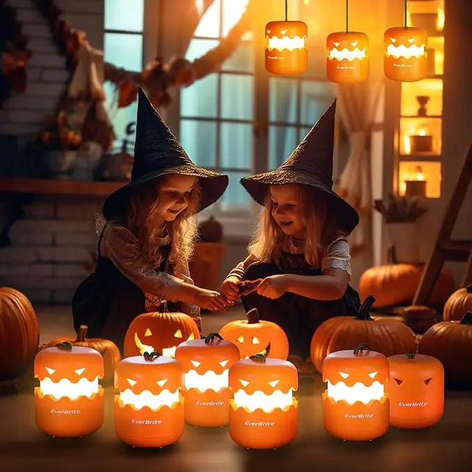 EverBrite 3-Pack Halloween Pumpkin Lantern, Collapsible Jack O Lantern Pumpkins with Lanyard, Halloween Party Favors for Kids, Light up Pumpkin Outdoor for Halloween Party Decoration, Battery Included by GreenHaven Gardens