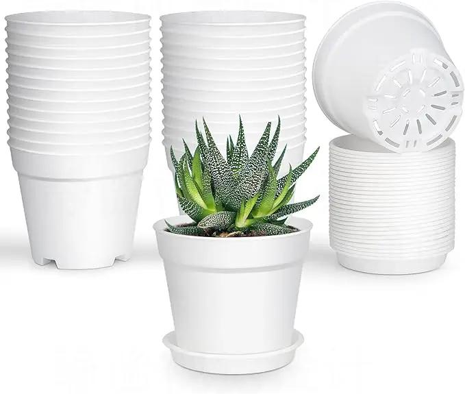 28 Pack 4 inch Small Plant Pots, Plastic Planters with Drainage Holes and Saucers for Flowers Plants, Succulents, Seed Starting Pots, White by GreenHaven Gardens